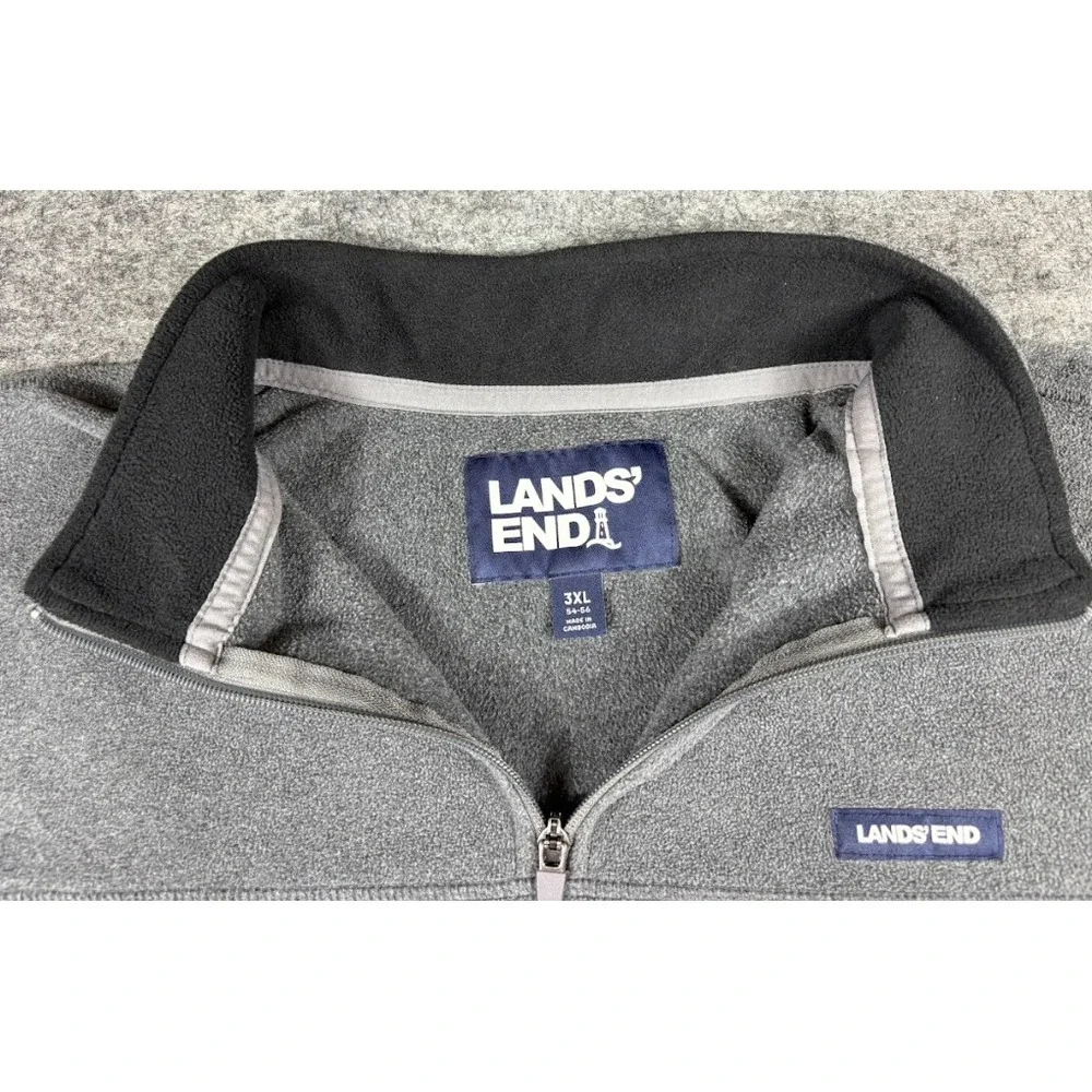 Lands' End Quarter Zip Fleece Pullover Gray Big Tall 3XL Men's Cozy‎ Casual